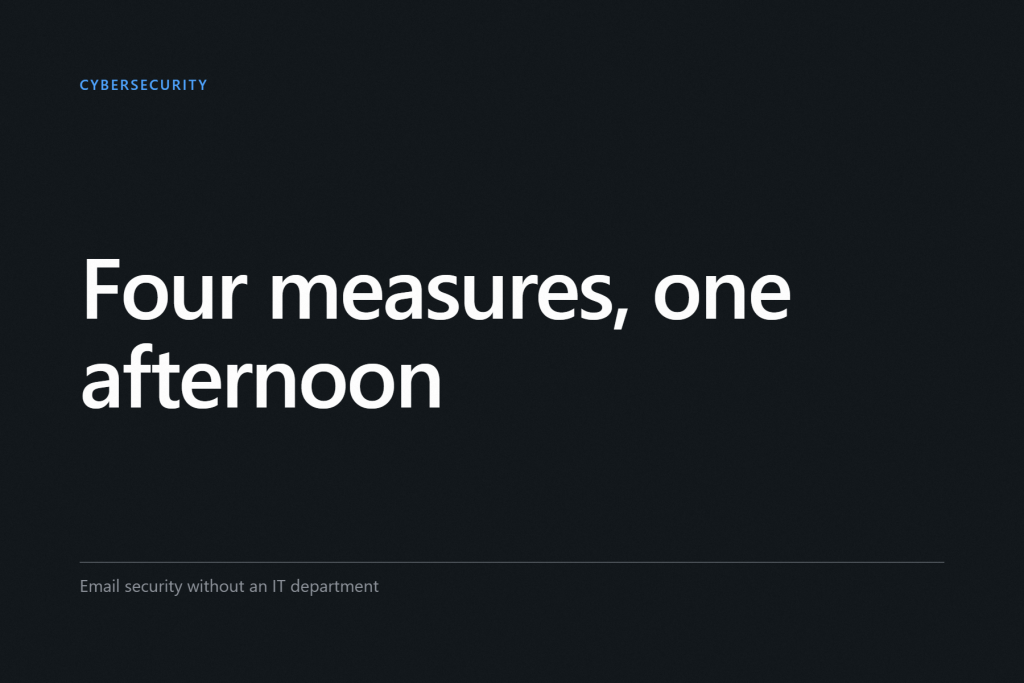 Graphic cover reading “Four measures, one afternoon”, labelled Cybersecurity