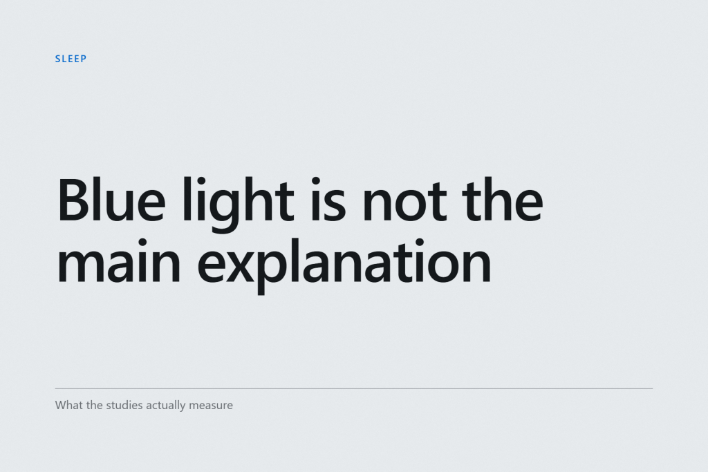 Graphic cover reading “Blue light is not the main explanation”, labelled Sleep